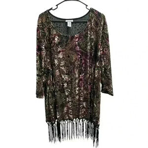 Catherines Shirt Womens 3X Velvet Tasseled Top Taupe And Purple Stunning Shirt